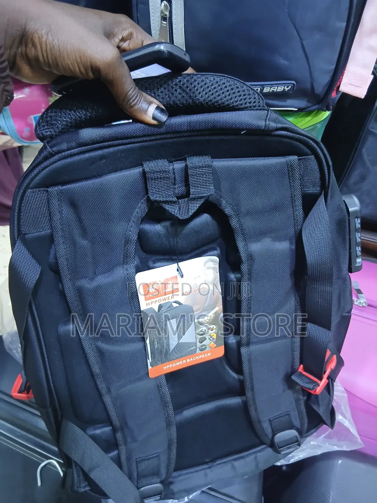 Oxford Cloth Laptop Backpack With Prominent Red Buckles and "HPPower"