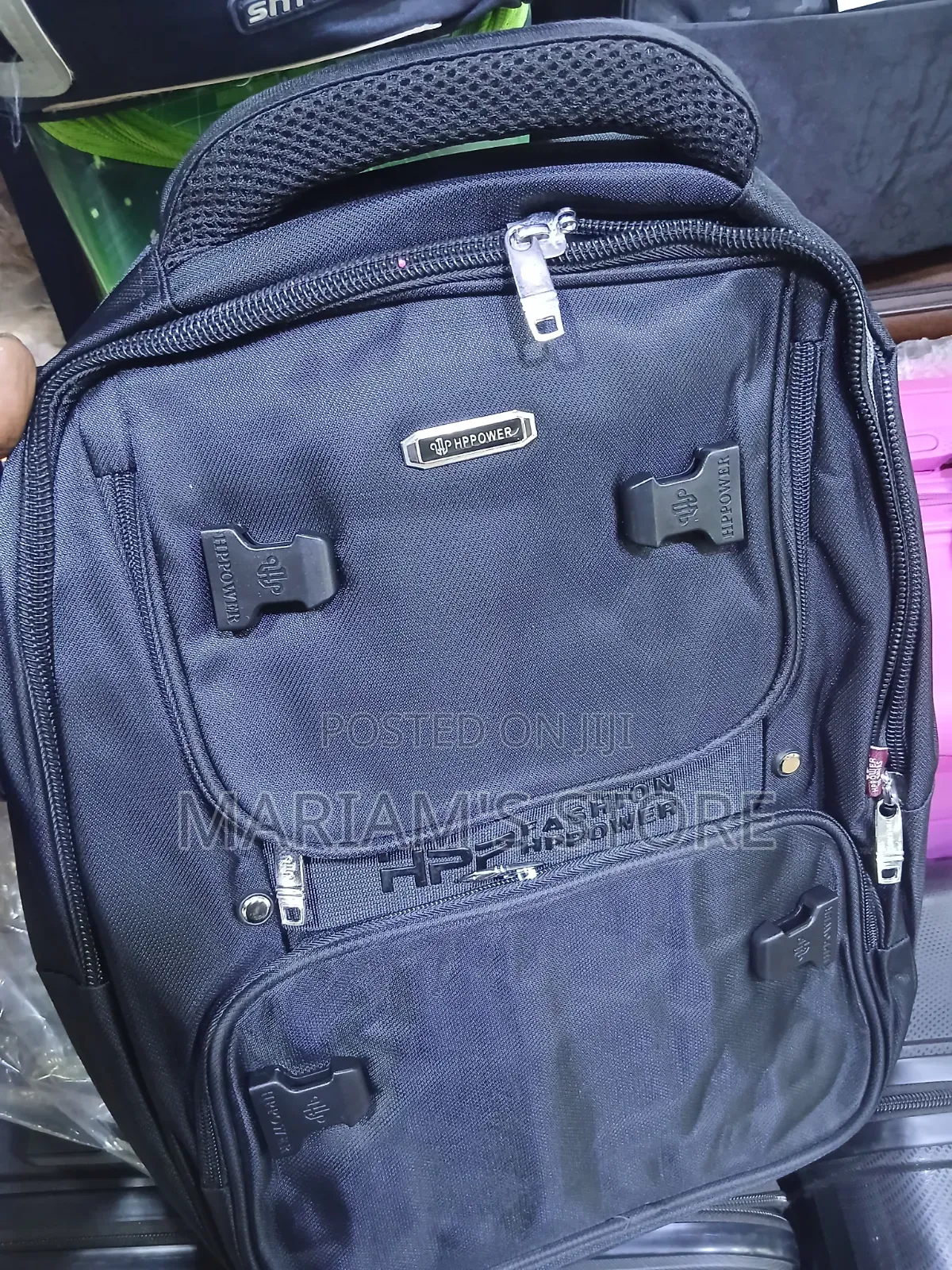 Oxford Cloth Laptop Backpack With Prominent Red Buckles and "HPPower"
