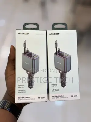 Green Lion 90W Car Charger With Dual Retractable Cable Digital Display