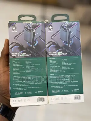 Green Lion 90W Car Charger With Dual Retractable Cable Digital Display