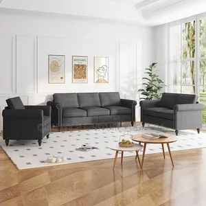 6 Seater Brown Fabric Fibre Sofa Set