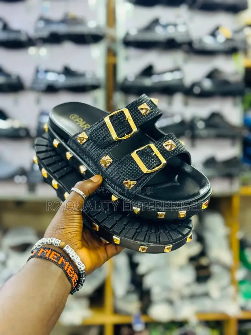 Chunky Black Double-Strap Platform Slide Sandals