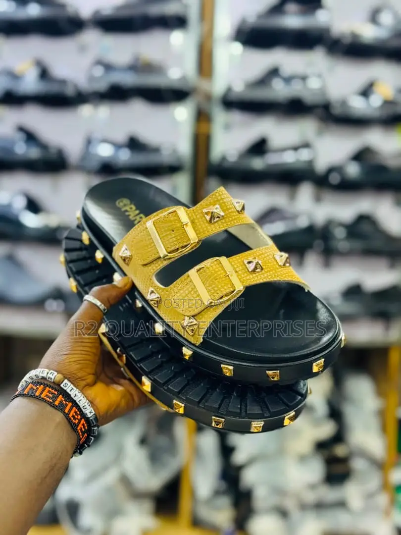 Chunky Black Double-Strap Platform Slide Sandals