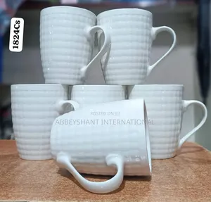 12pcs White Cups White Textured Porcelain Coffee Mugs