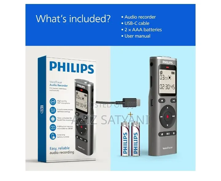 Philips Voice Recorder DVT 1170 VoiceTracer, Audio Recorder, 8GB