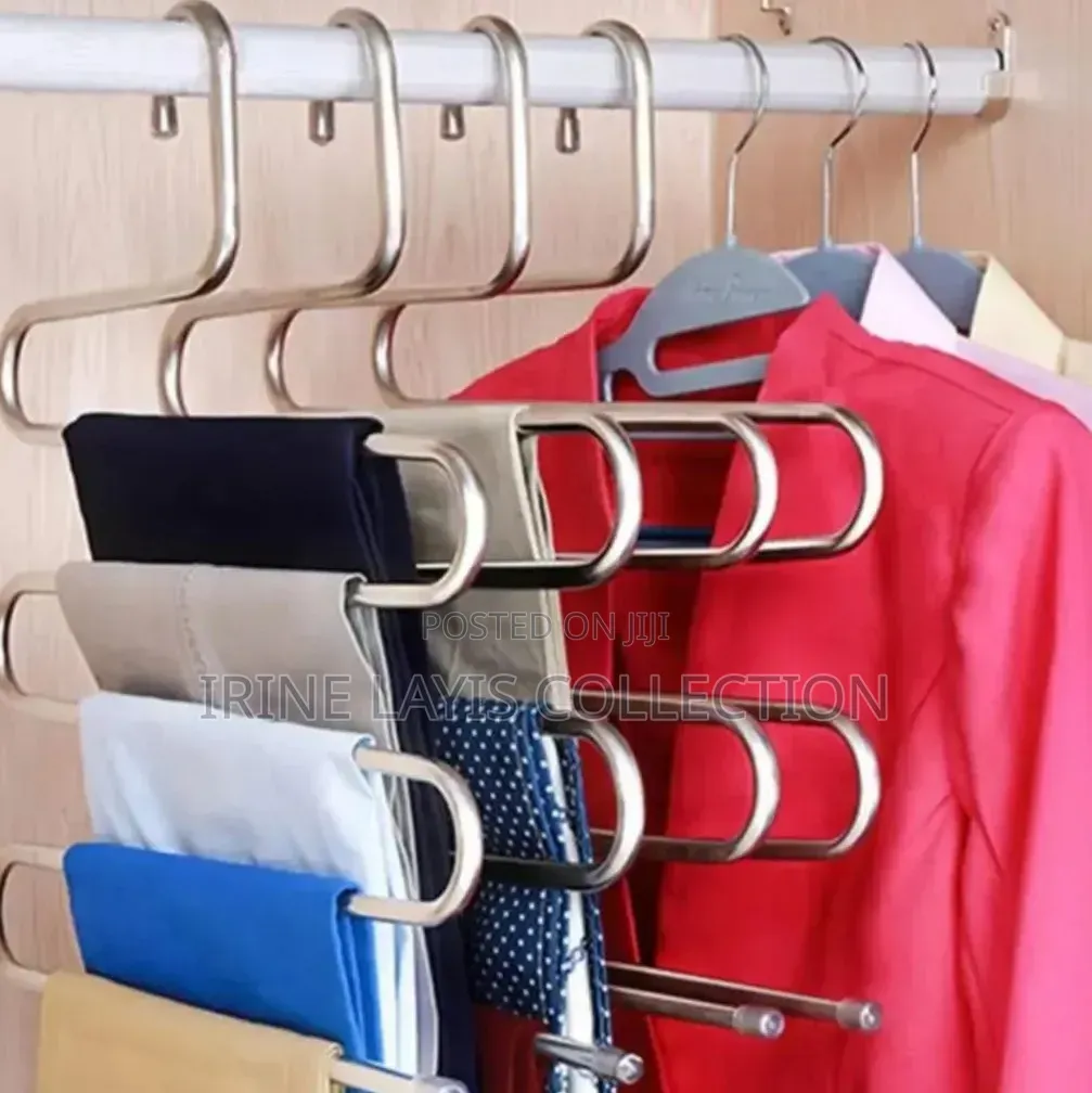 5pc Set of 5-Layer, S-Shaped Stainless Steel Pants Hangers.
