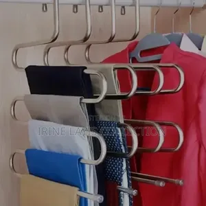 5pc Set of 5-Layer, S-Shaped Stainless Steel Pants Hangers.