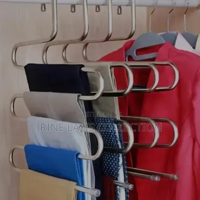 5pc Set of 5-Layer, S-Shaped Stainless Steel Pants Hangers.