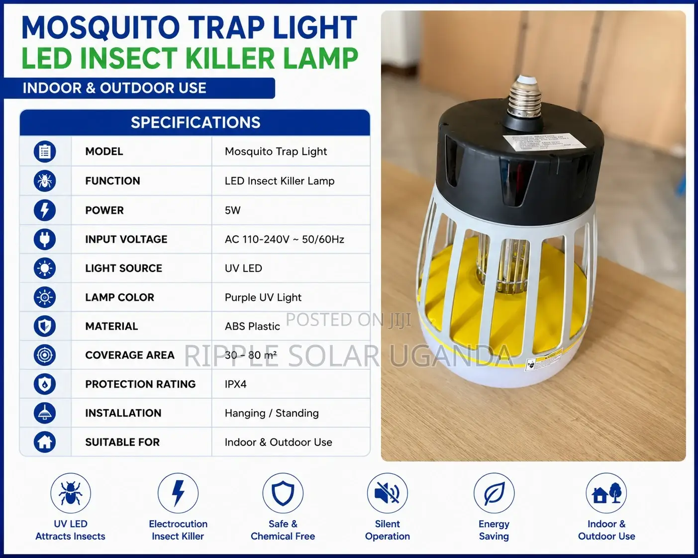 LED Mosquito Killer Lamp Indoor Outdoor UV Insect Trap Light