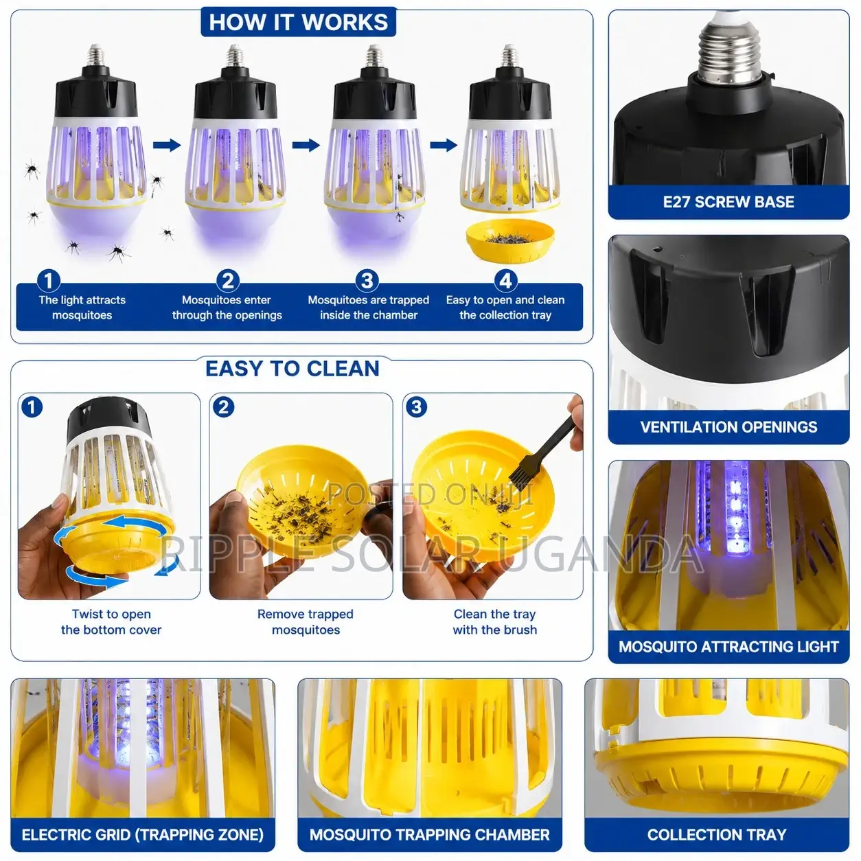 LED Mosquito Killer Lamp Indoor Outdoor UV Insect Trap Light