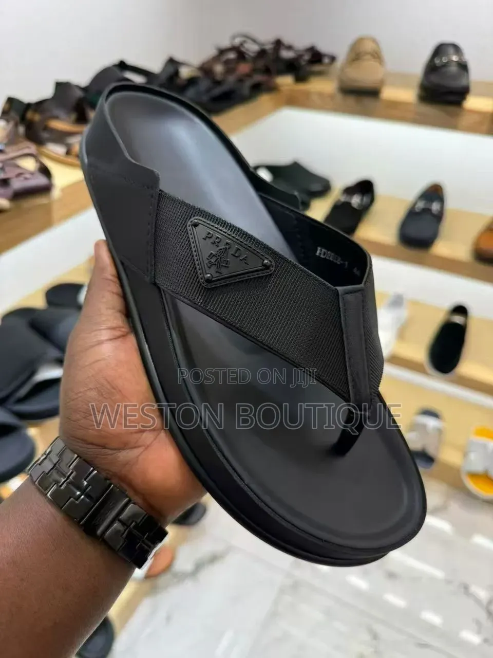 Prada Original Black Vip Men's Sandals Size 40 to 45