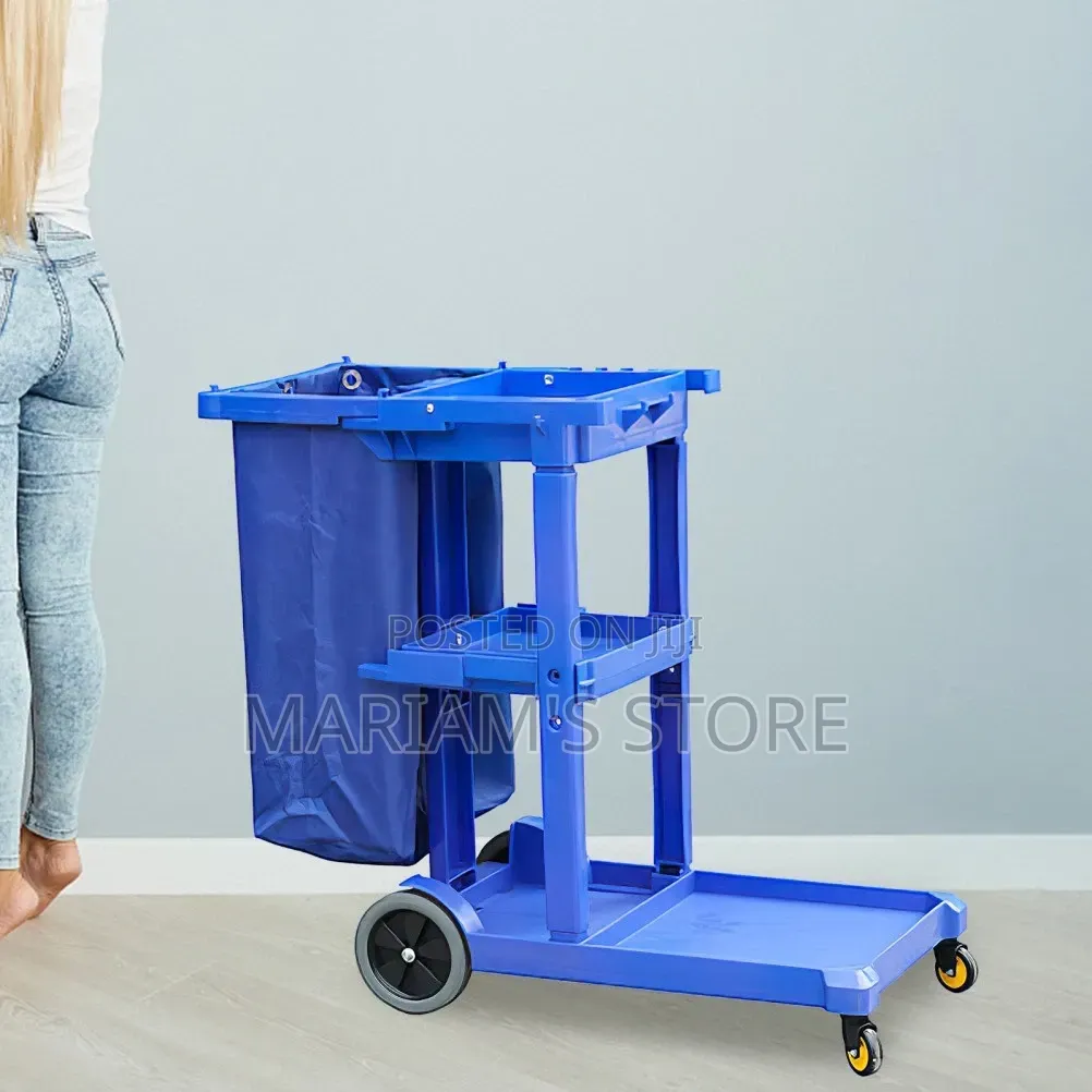 Commercial Cleaning Cart With a Large Waste Management Bag and Shelve