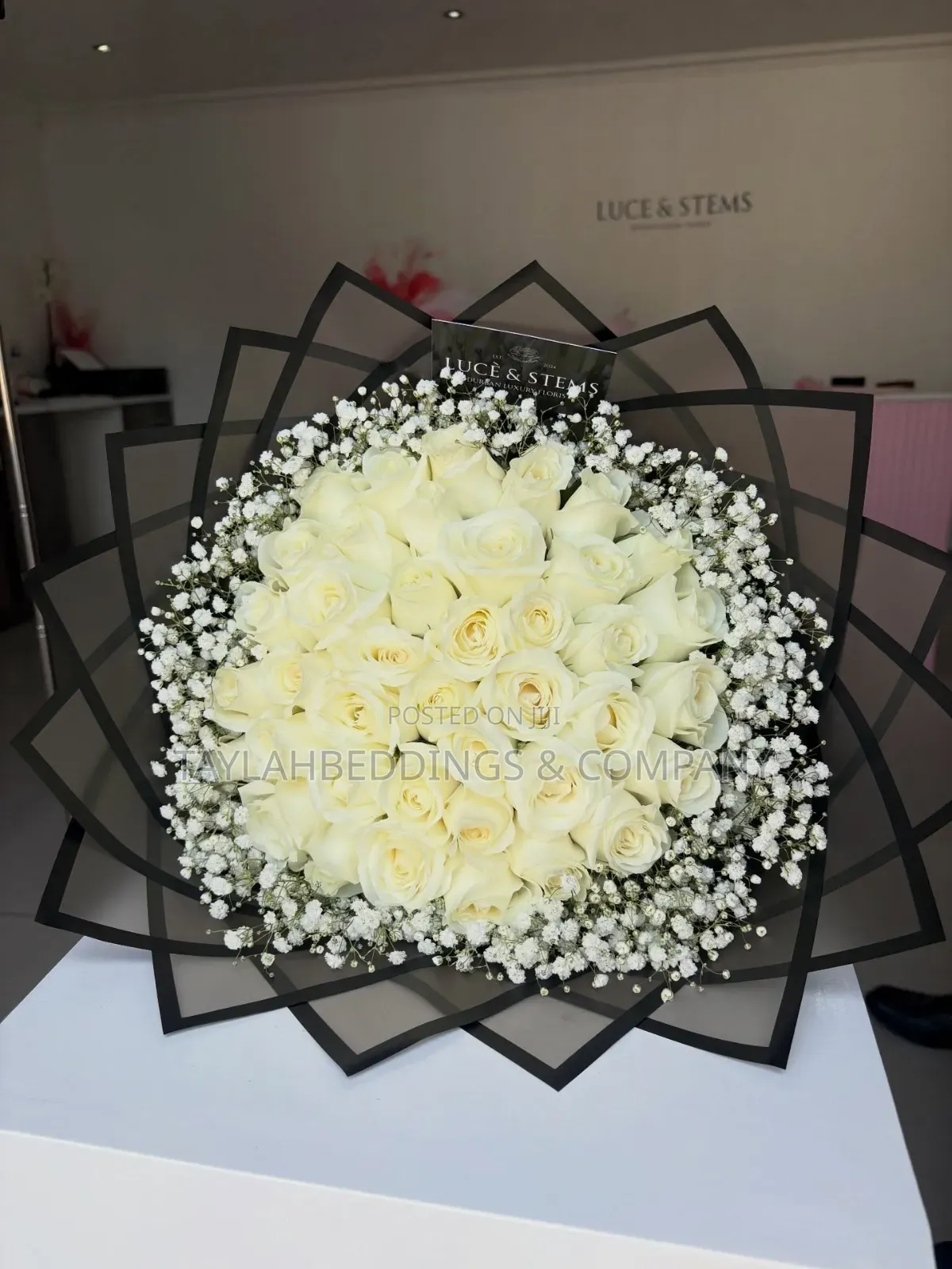 White Roses Gyps Bouquet