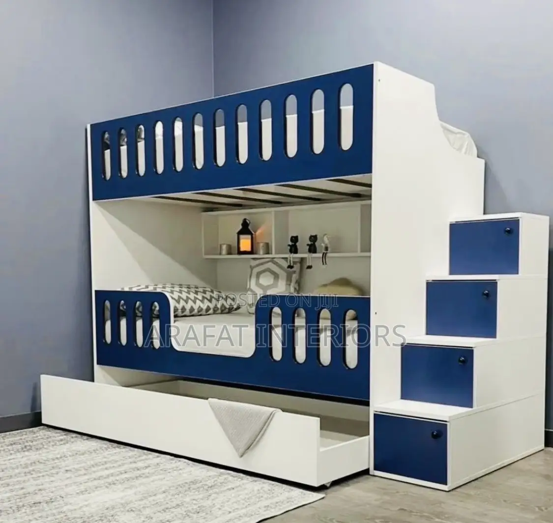 Navy Blue White Twin Over Twin Bunk Bed