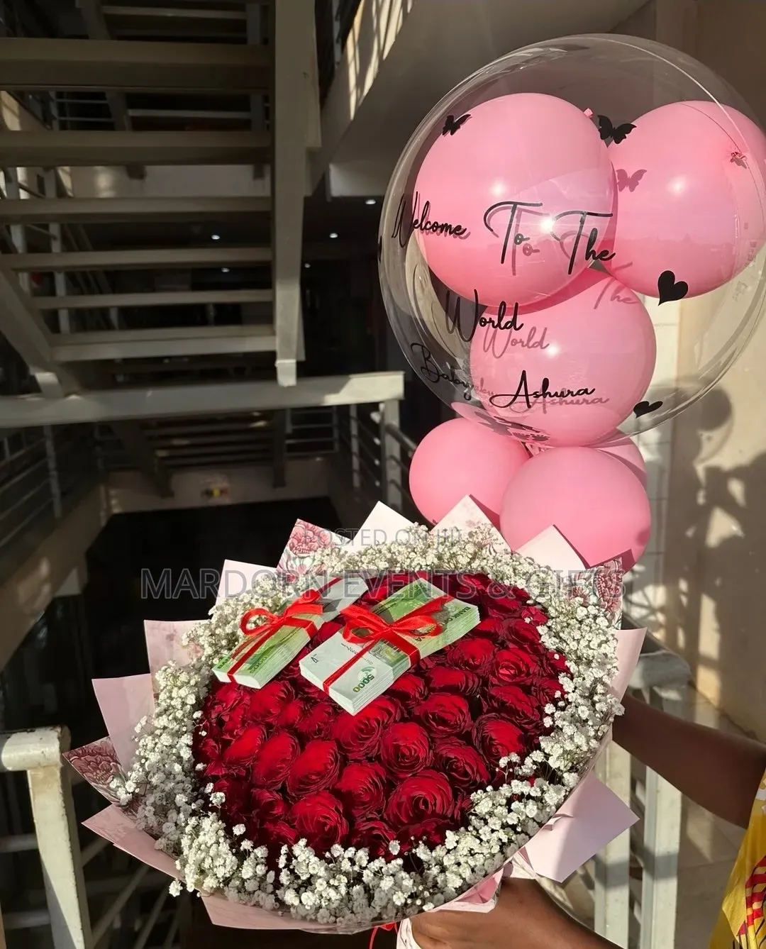 Flower Bouquet With a Balloon and Cash