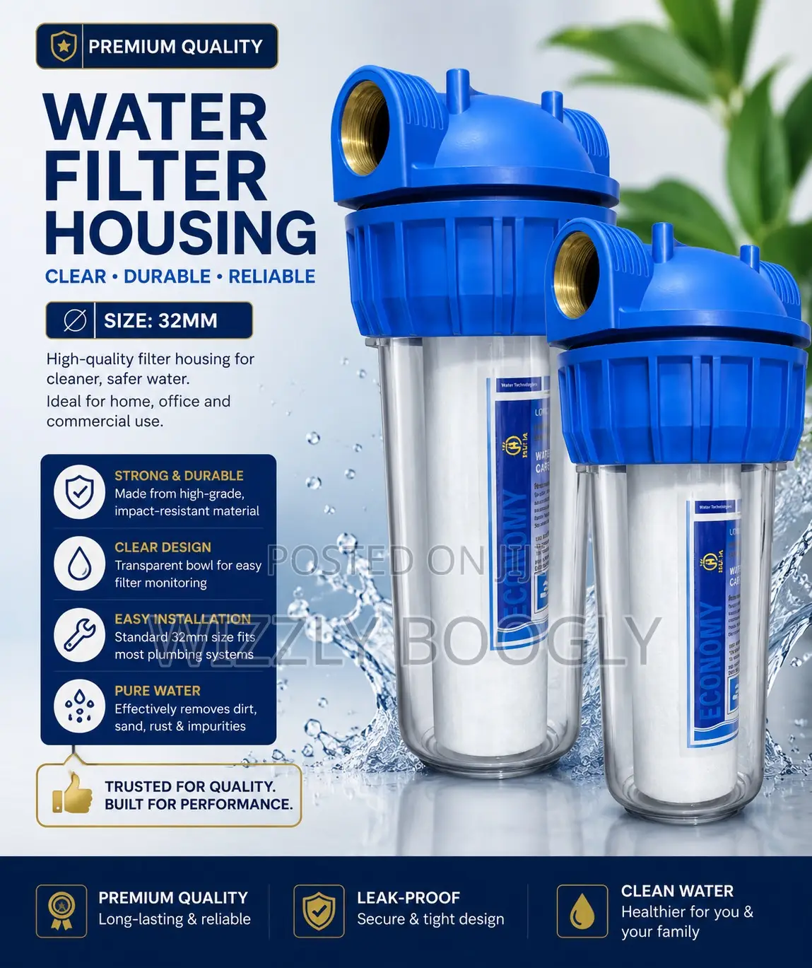 Original Premium 10” Water Filters Transparent Bodies With Cartridge