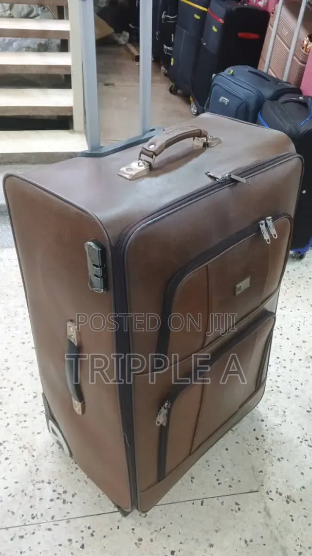 Brown Leather-Look Suitcase Large