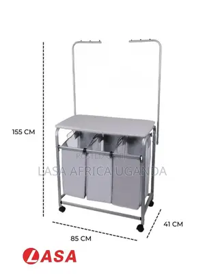 LASA 3-Bag Laundry Sorter With Ironing Board Rolling Organiser