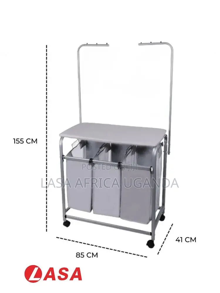 LASA 3-Bag Laundry Sorter With Ironing Board Rolling Organiser