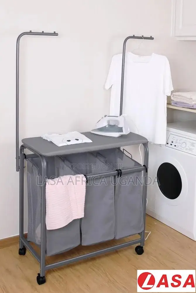 LASA 3-Bag Laundry Sorter With Ironing Board Rolling Organiser