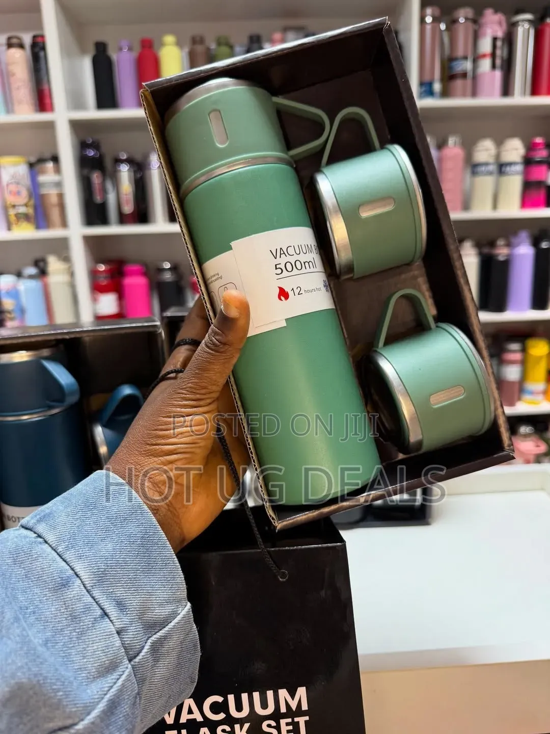 500ML Stainless Steel Thermo Bottle Flask With Cups Set-Color