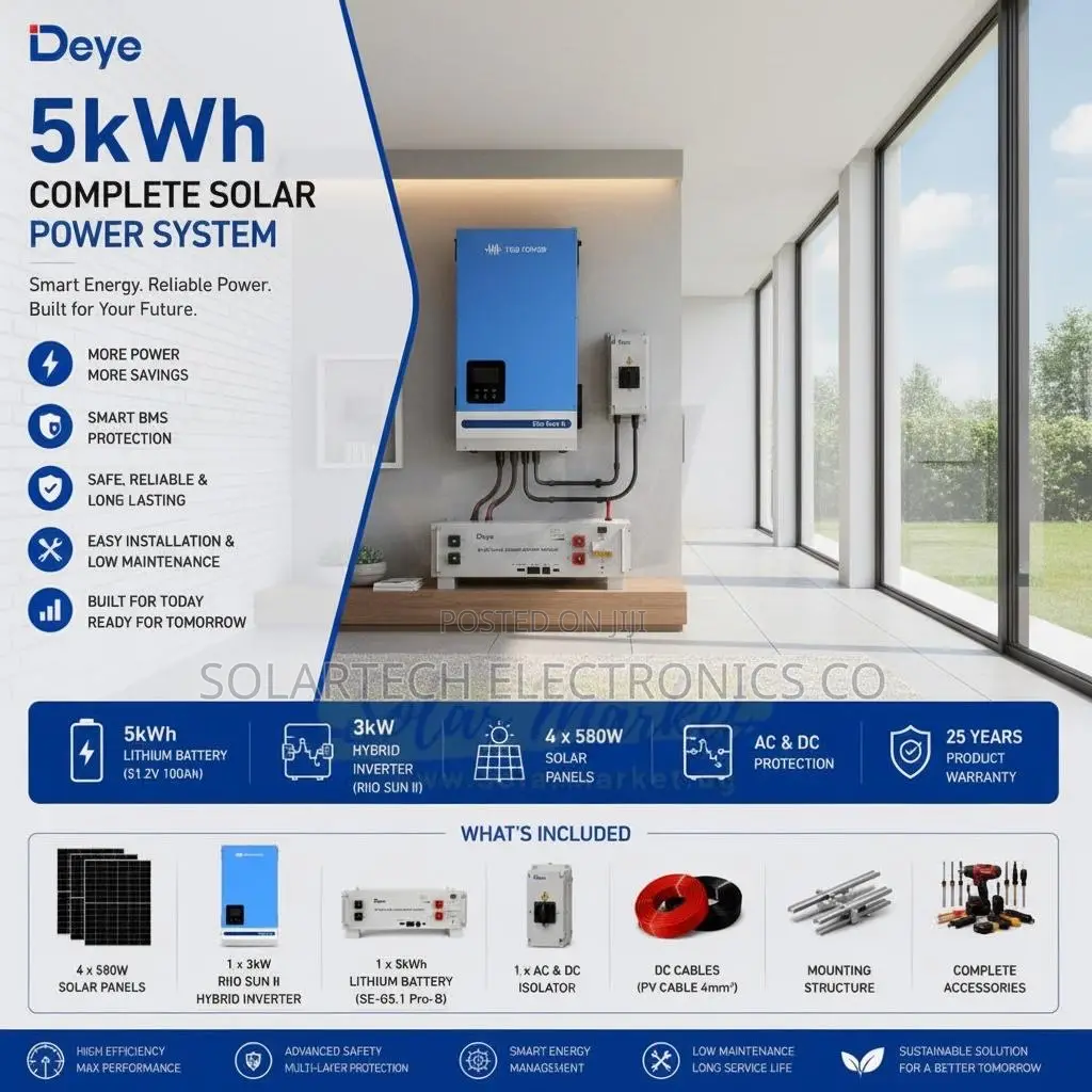 Deye 5kWh Solar System | 3kW Hybrid Inverter | 6000 Cycles