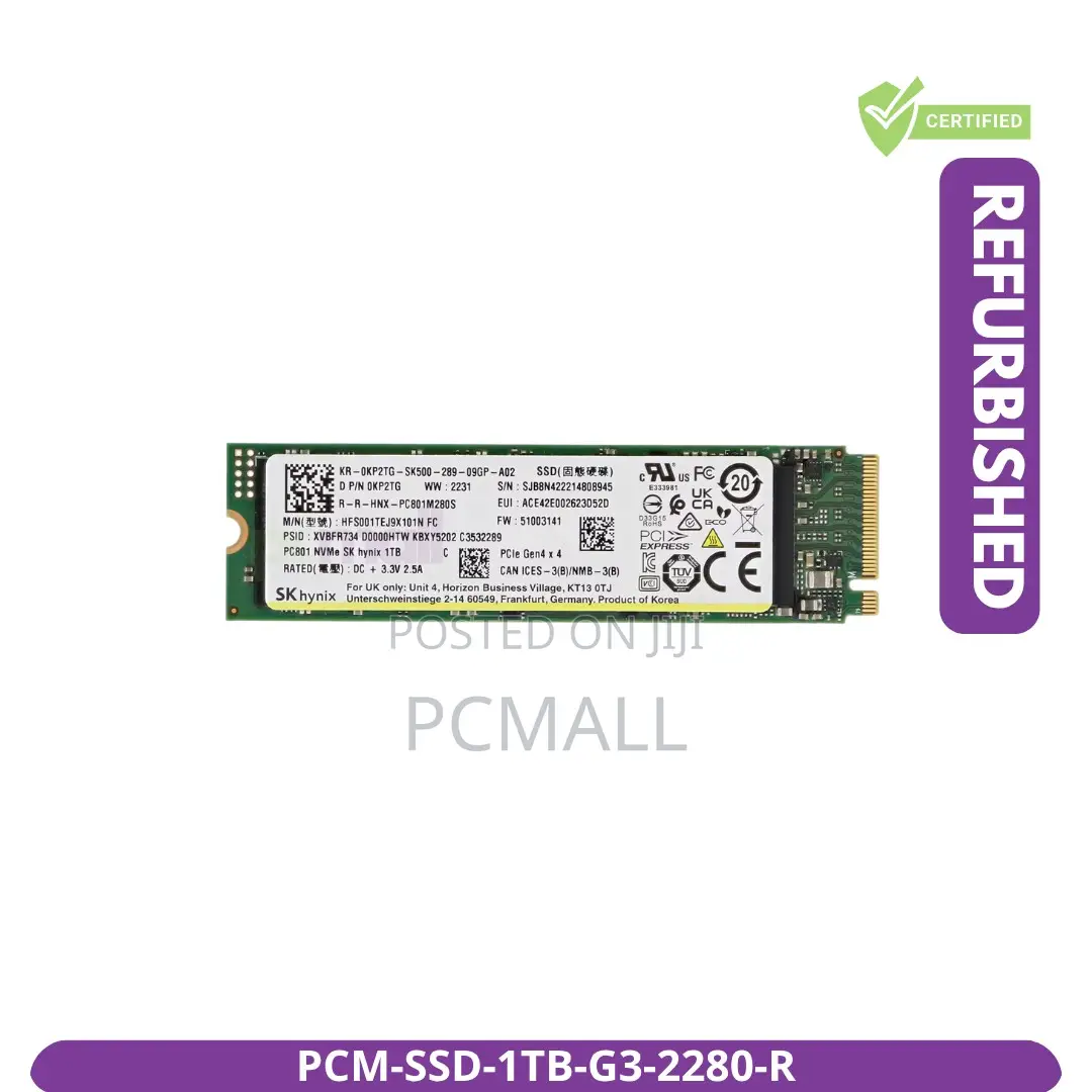 1TB NVMe M.2 2280 PCIe Gen 3 SSD Refurbished Uganda
