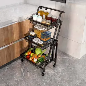 3-Tier Black Metal Trolley Is a Folding Utility Cart