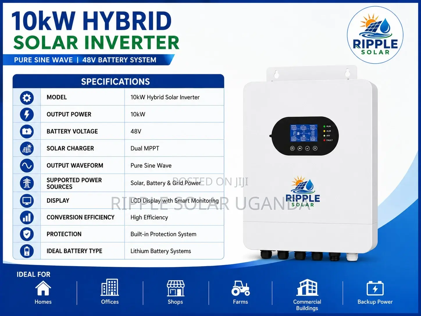 10kW Hybrid Solar Inverter 48V Dual MPPT Pure Sine Wave