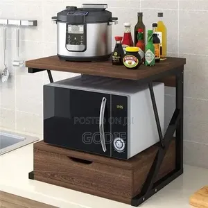 Modern-Design Microwave Shelf With a White Metal Frame