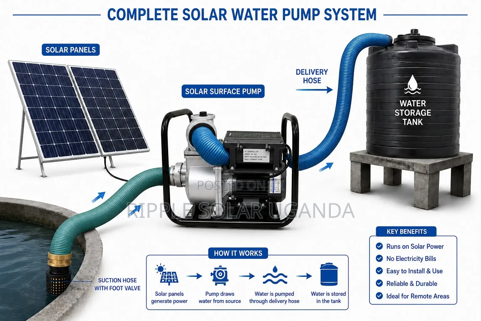1500W Solar Surface Water Pump 19m Head 43000l/H 110V DC