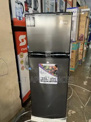 Roch 230l Double Door Fridge,ash Black With 5years Warranty. Defrost