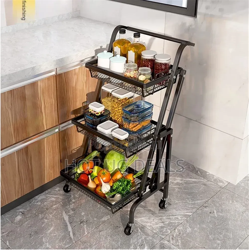 Trolley Stall Folding Portable Kitchen Storage Rack Metal Stand