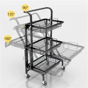 Trolley Stall Folding Portable Kitchen Storage Rack Metal Stand