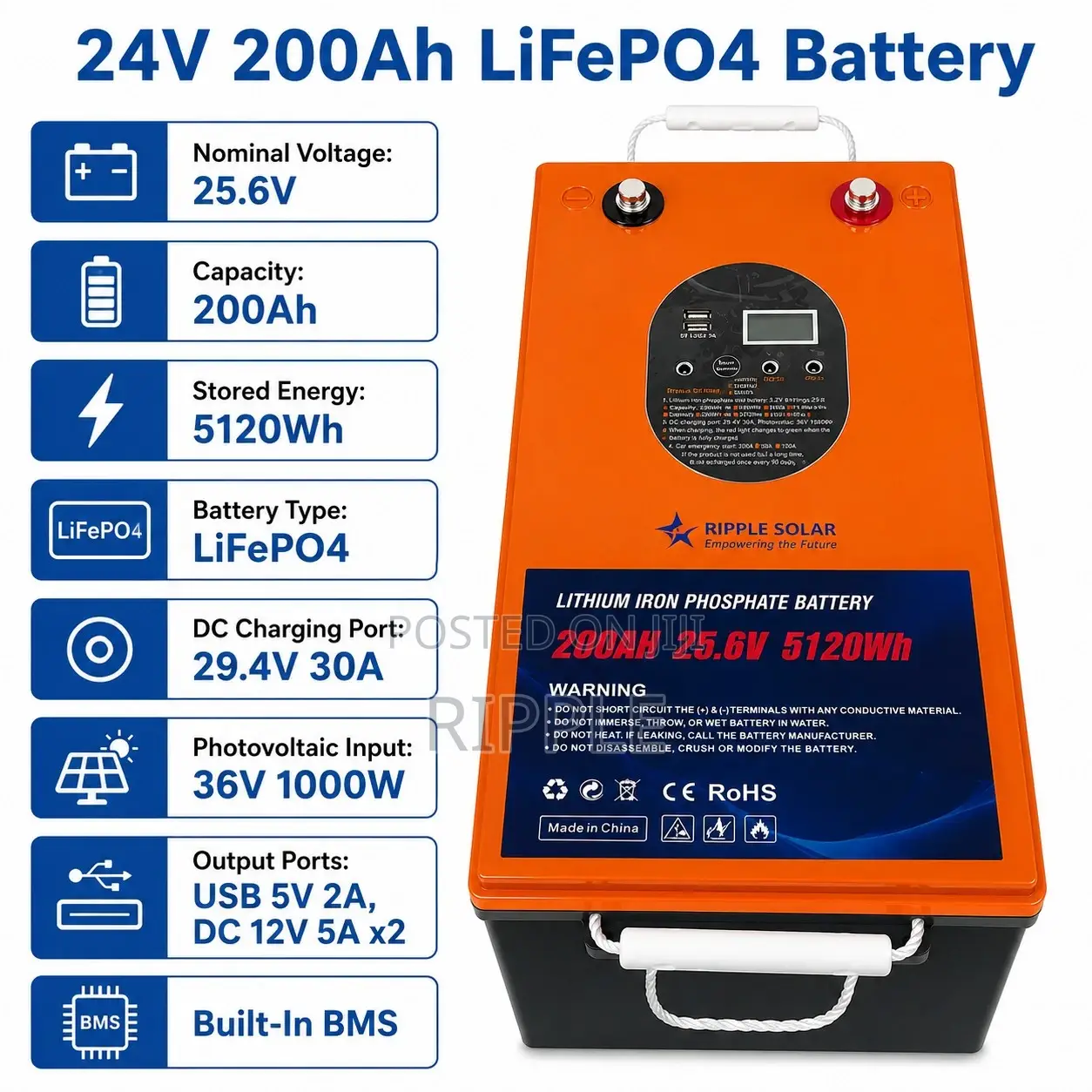 24v 200ah Lifepo4 Lithium Battery 5.12kwh