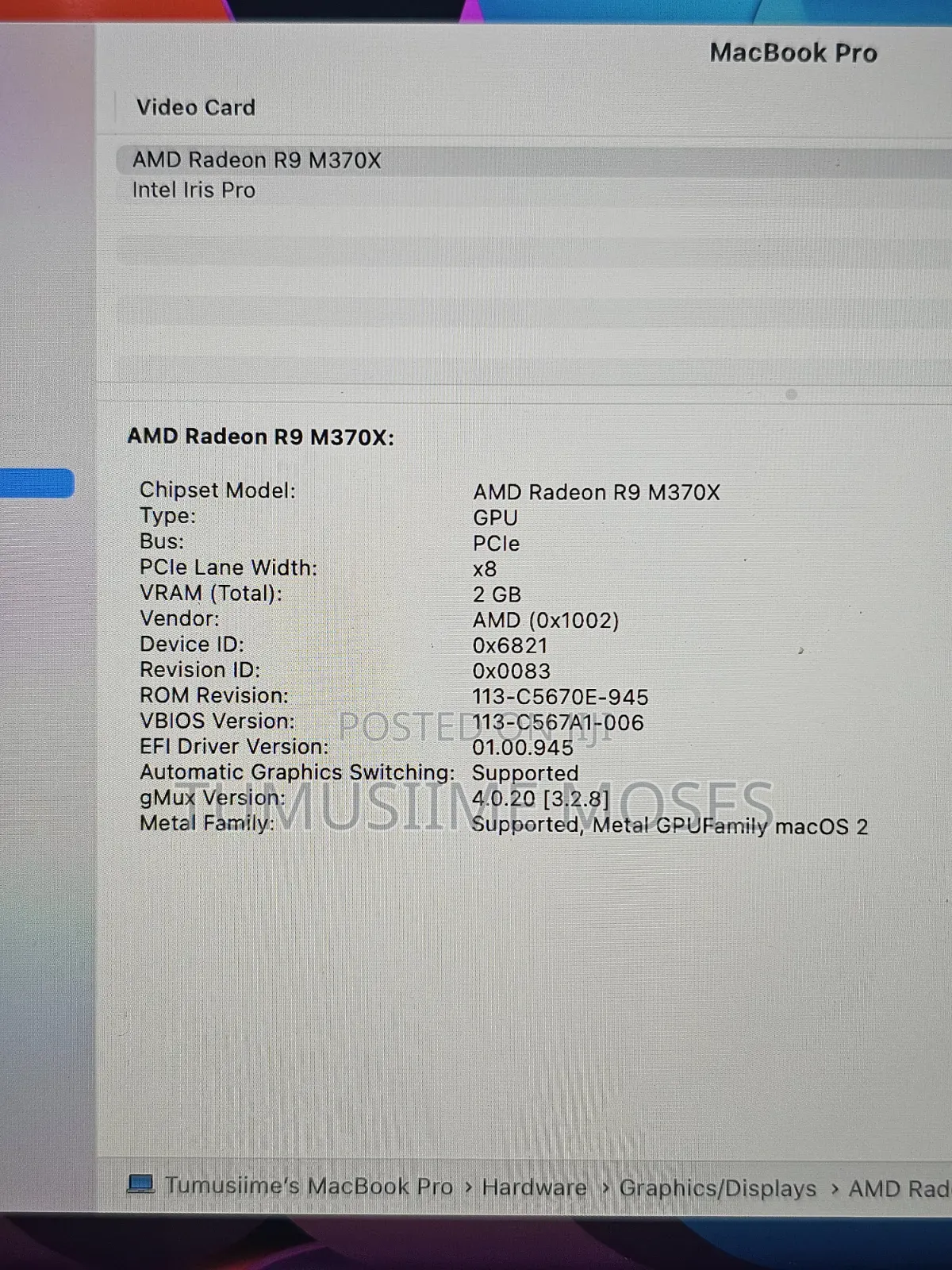 Laptop Apple MacBook Pro 2015 16GB Intel Core i7 SSD 500GB