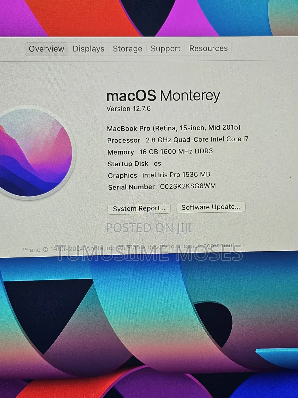 Laptop Apple MacBook Pro 2015 16GB Intel Core i7 SSD 500GB