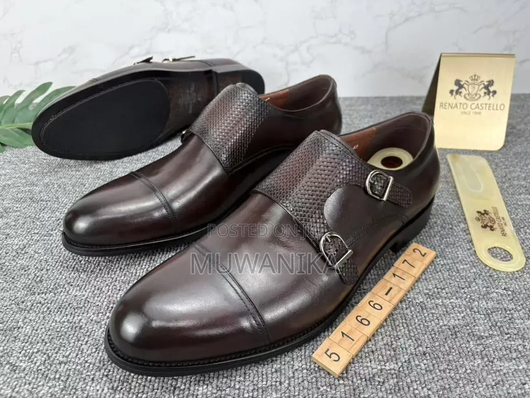 Franco Banett Woven Leather Double Monk Strap Dress Shoes-Black