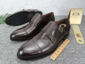 Franco Banett Woven Leather Double Monk Strap Dress Shoes-Black