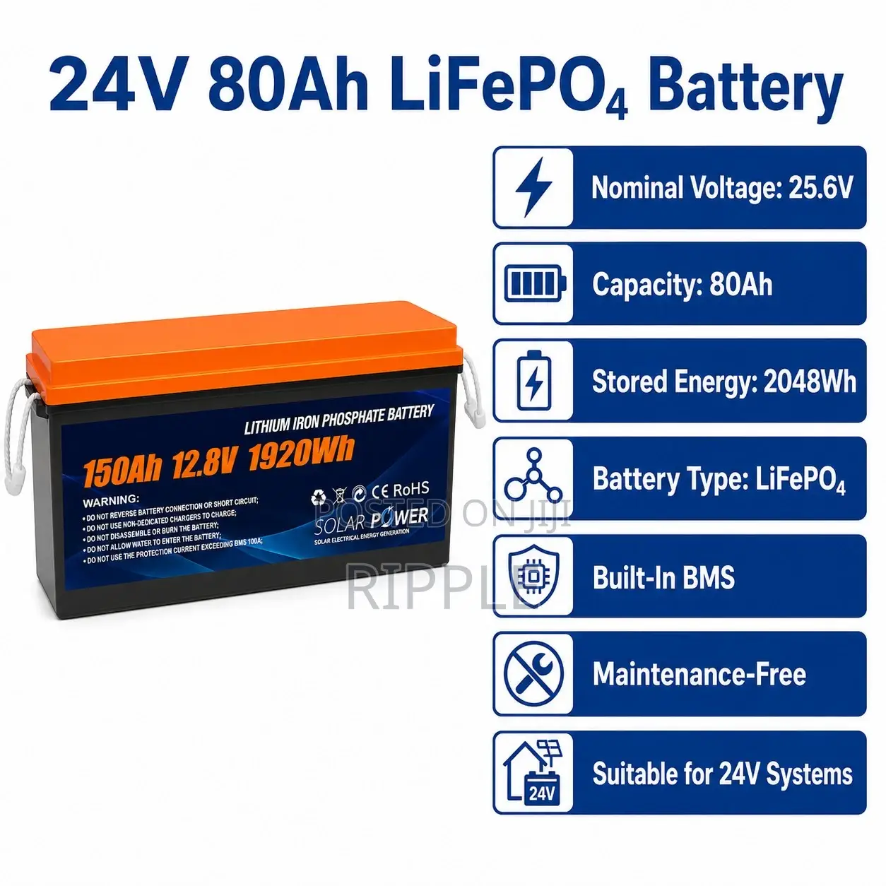 12V 150Ah LiFePO4 Lithium Battery 1.92kWh Solar Backup