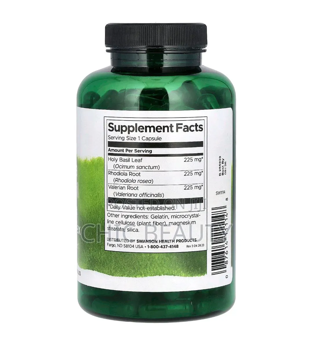 Swanson Rhodiola Rosea, Holy Basil Valerian Stress Complex 180 Caps