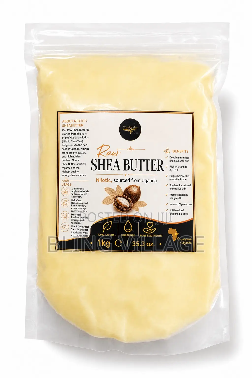 Shea-Butter Nilotic (Grade A) Raw 100% 1kg Zip Lock Pouch Bag