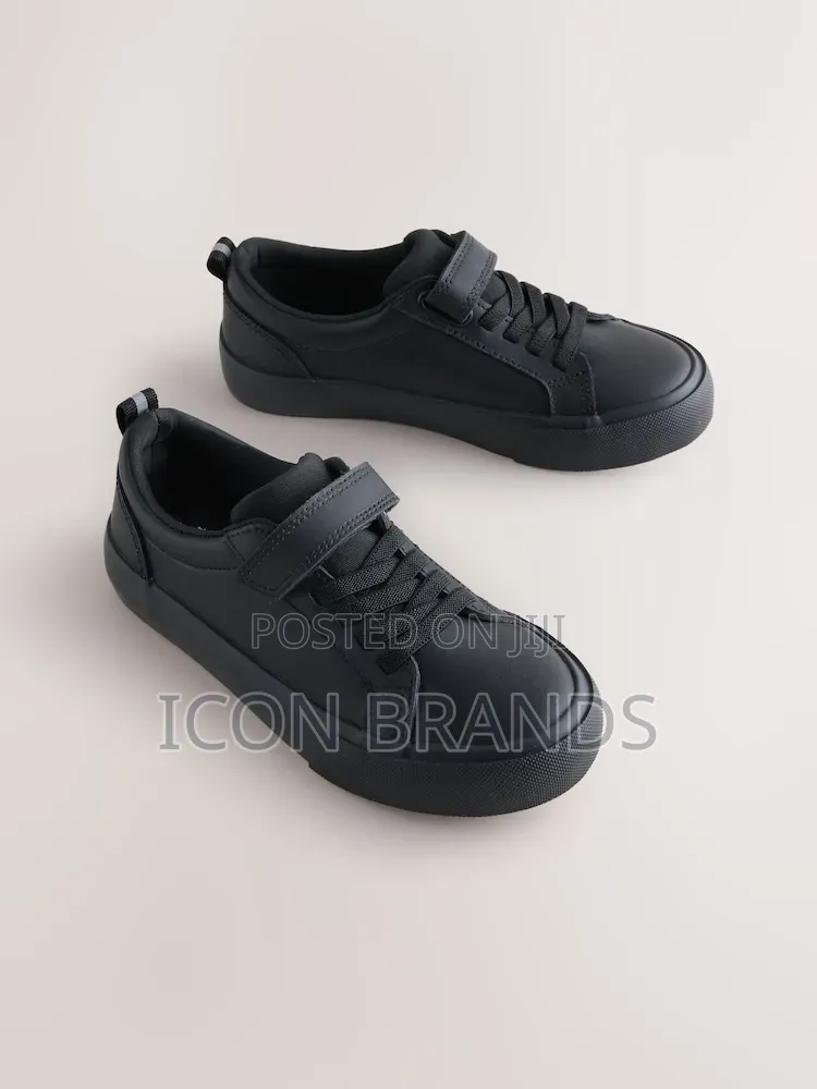 NEXT Black Leather Touch Fastening Elastic Lace School Shoes