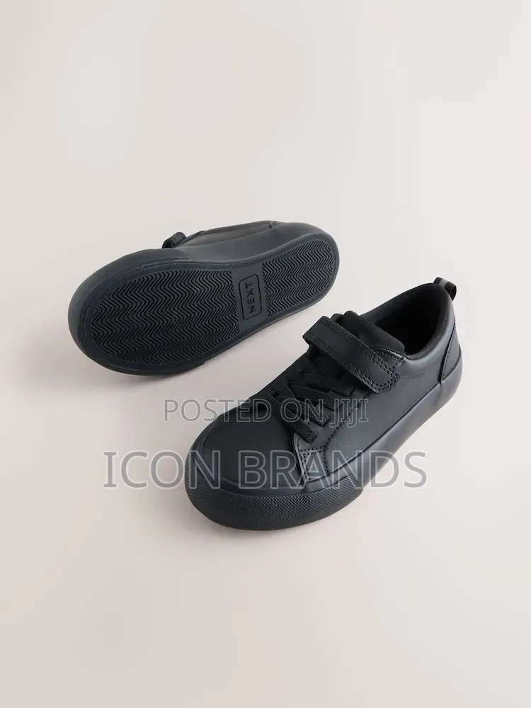 NEXT Black Leather Touch Fastening Elastic Lace School Shoes
