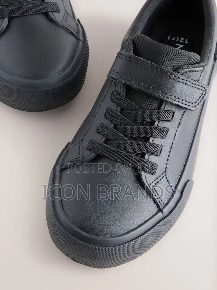 NEXT Black Leather Touch Fastening Elastic Lace School Shoes