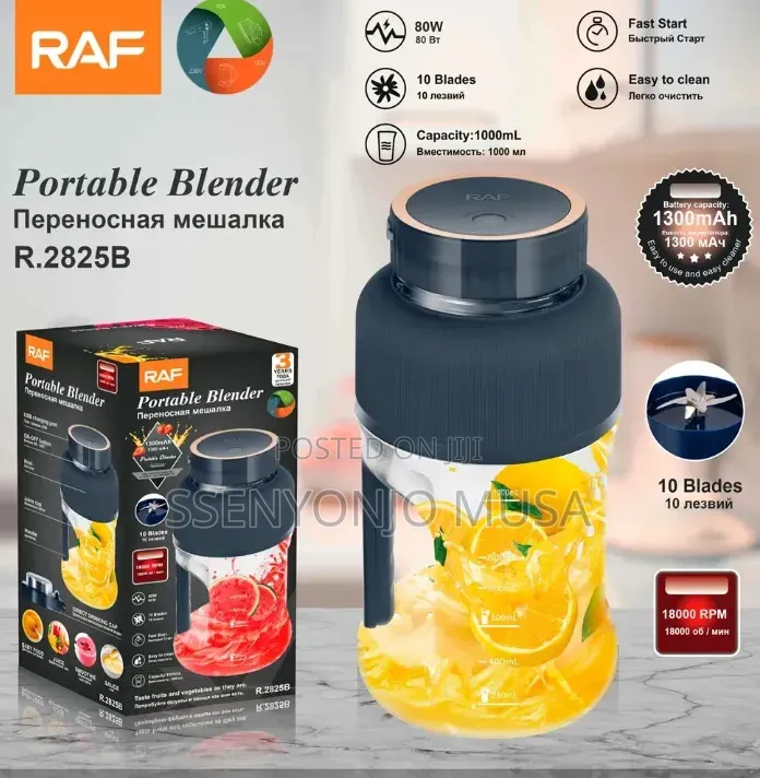 RAF Portable Blender 1000mL Rechargeable 10-Blade USB-C Juicer