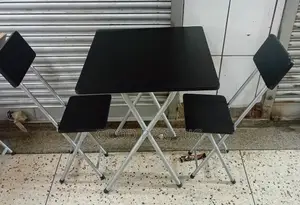 X-Shaped Foldable Table Wood-Grain Top and a Metallic Stand