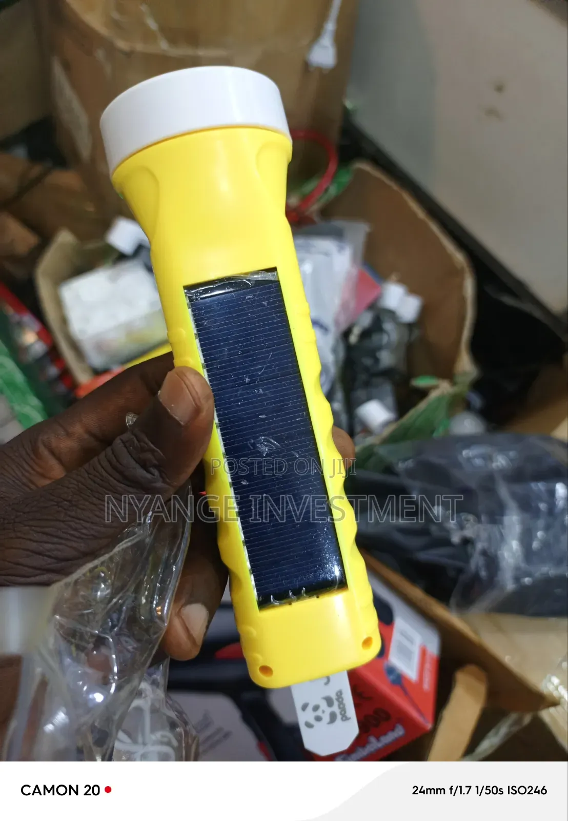 Rechargeable LED Torch Featuring a Built-in Solar Panel for Charging.