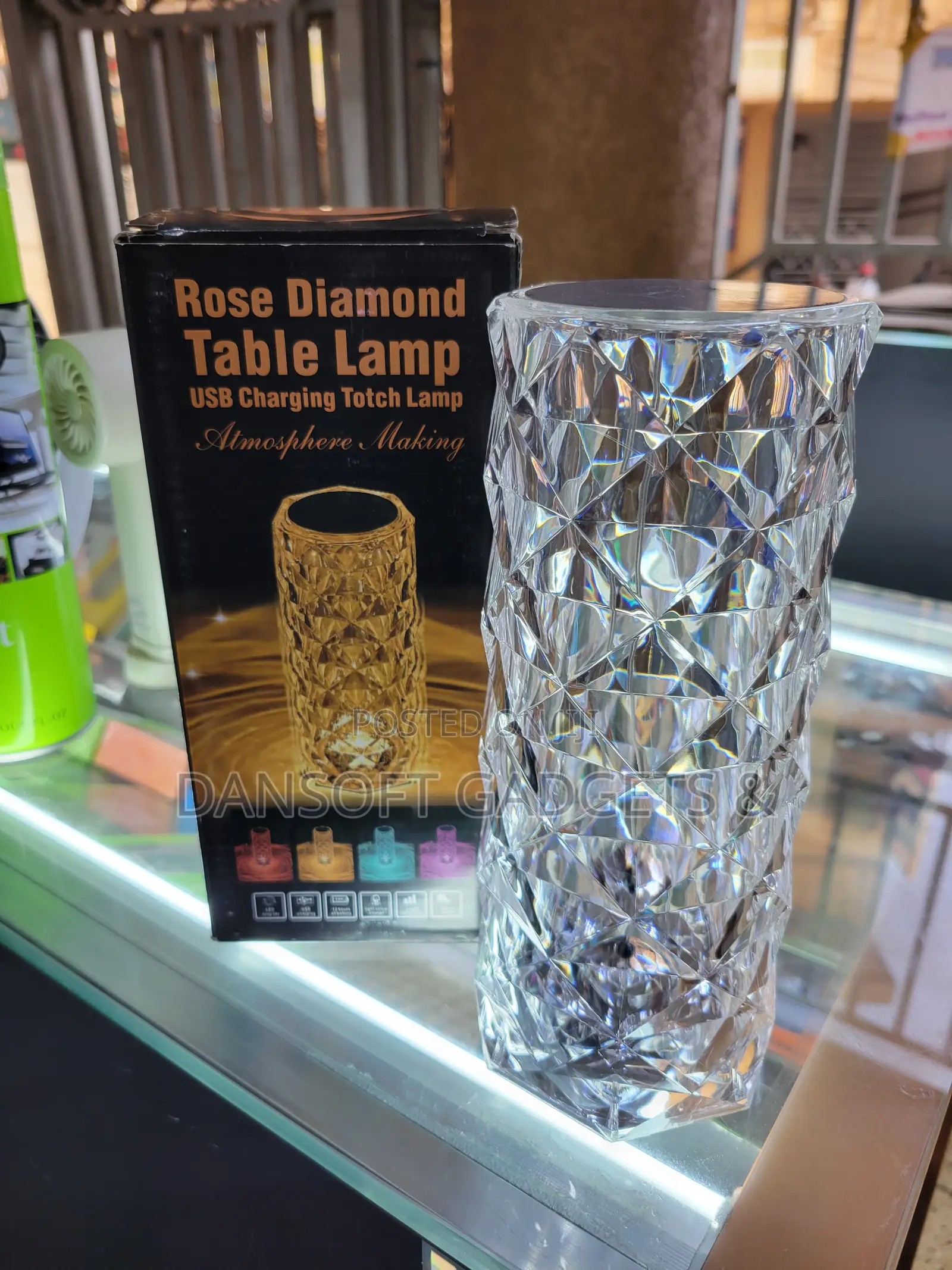 Rose Diamond Crystal Table Lamp – USB Rechargeable Touch Lamp