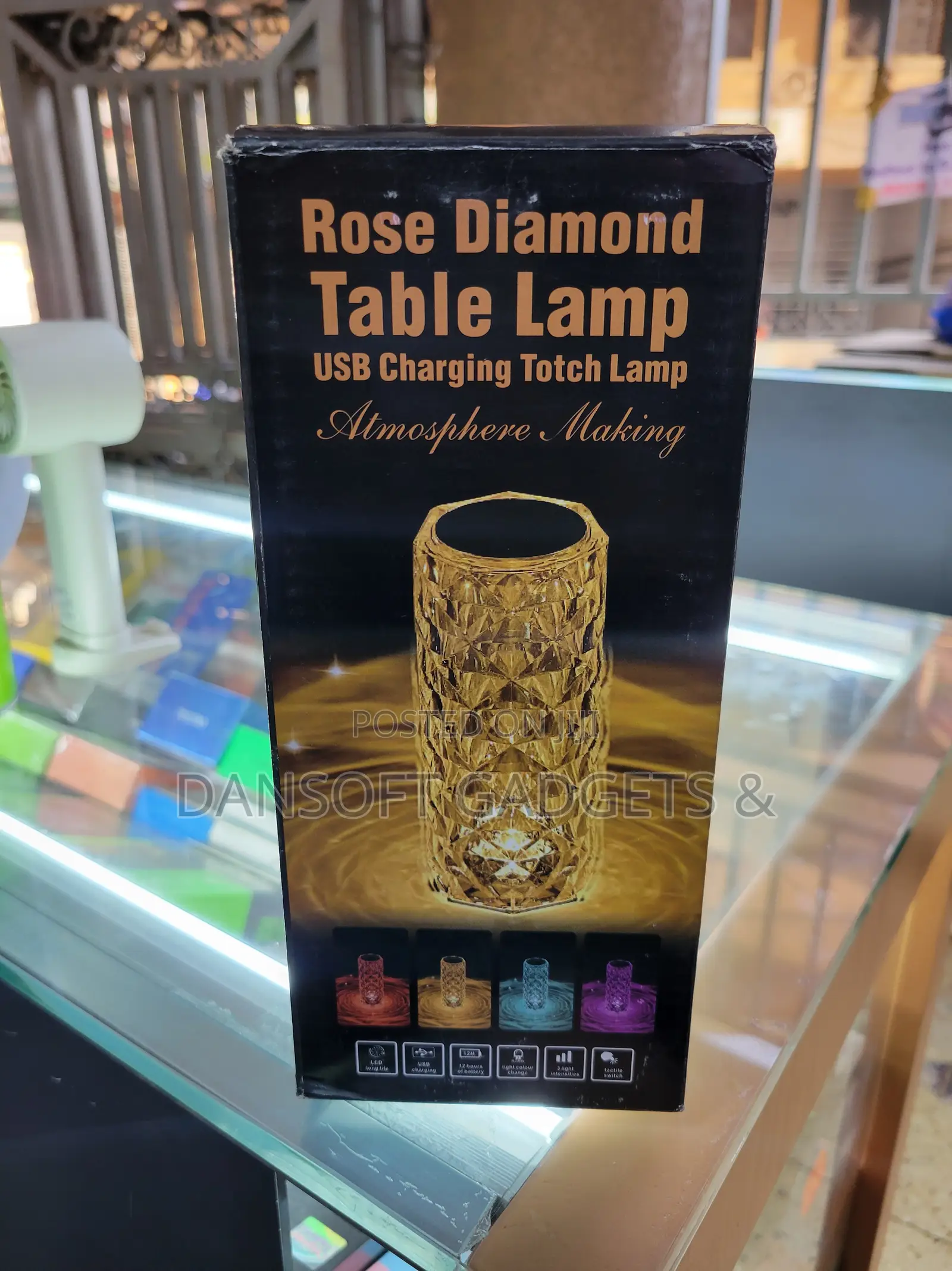 Rose Diamond Crystal Table Lamp – USB Rechargeable Touch Lamp